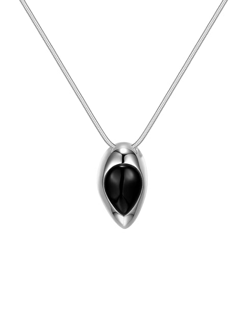 Teardrop Onyx Pendant Necklace Sterling Silver