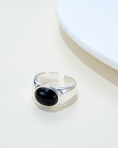 Sleek Black Onyx Accent Stone Ring Sterling Silver