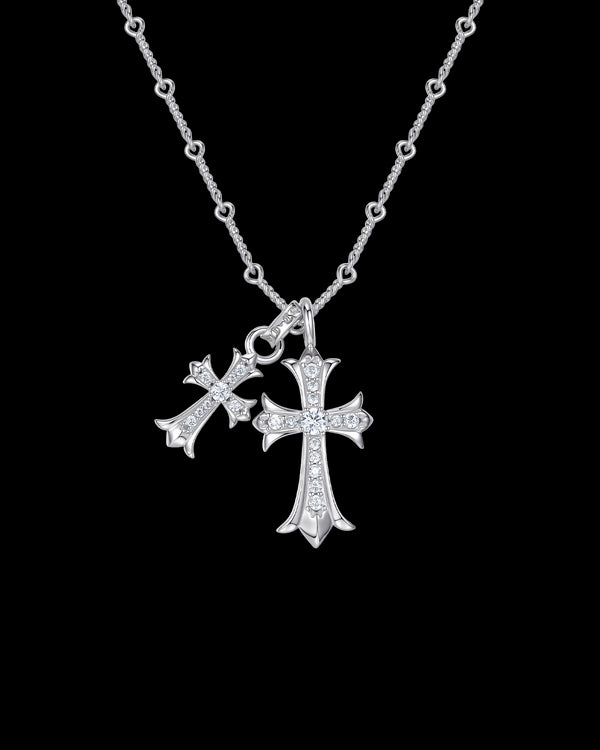 Silver Dual Cross Pendant Necklace Sterling Silver
