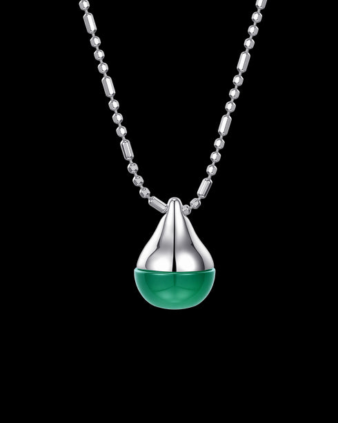 Green Agate Drop Pendant Necklace Sterling Silver