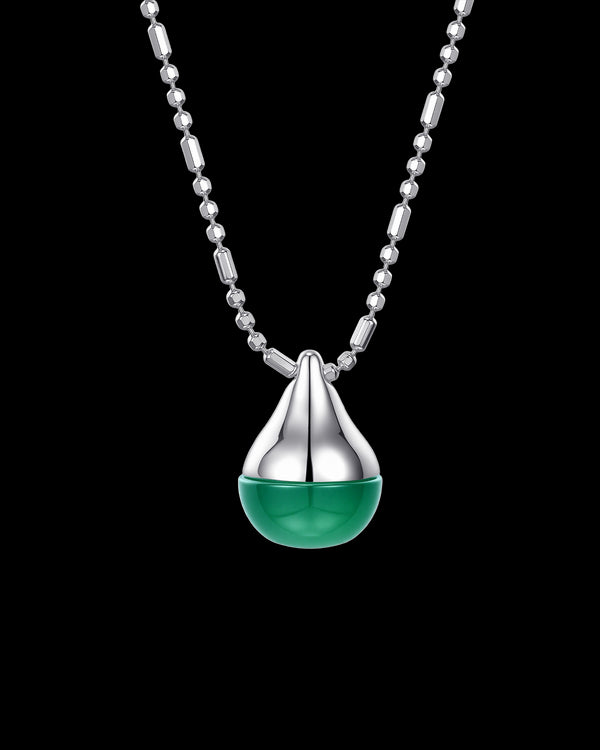 Green Agate Drop Pendant Necklace Sterling Silver