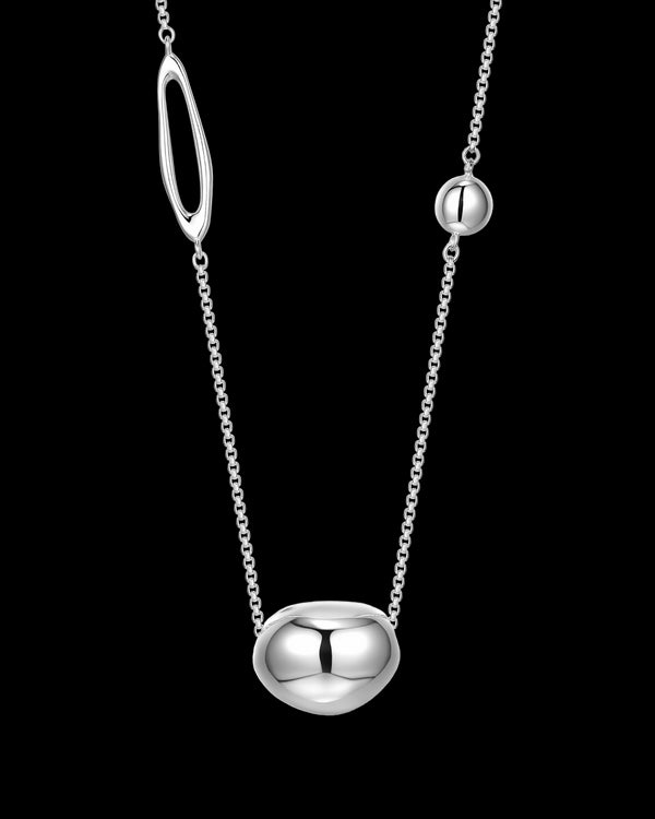Asymmetric Bead Pendant Necklace Sterling Silver