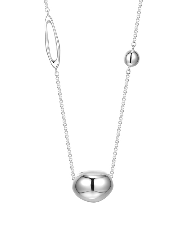 Asymmetric Bead Pendant Necklace Sterling Silver