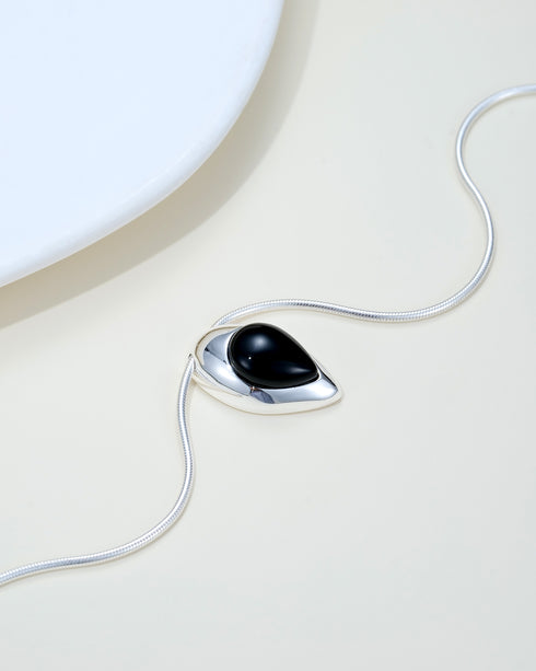 Teardrop Onyx Pendant Necklace Sterling Silver