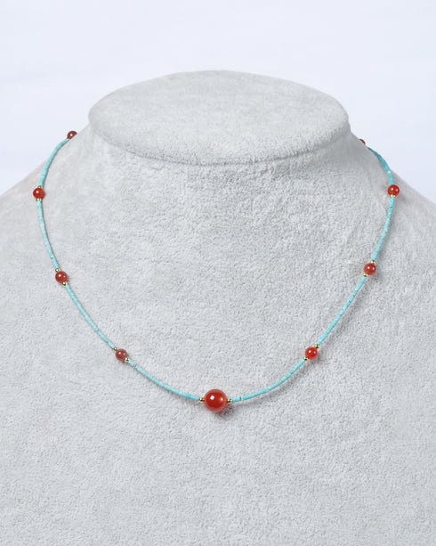 Turquoise Red Agate Bead Necklace