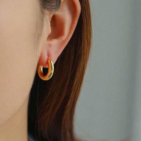 Gold Bean Hoops Pearl Earring Gold Vermeil - Zafari Studio Jewelry