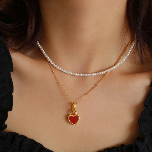 Heart Red Onyx Gold Vermeil Necklace - Zafari Studio Jewelry