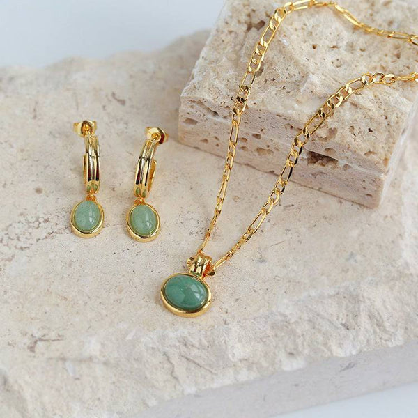 Aventurine Figaro Chain Necklace and Earring Set (Purchase Individually) - Zafari Studio Jewelry