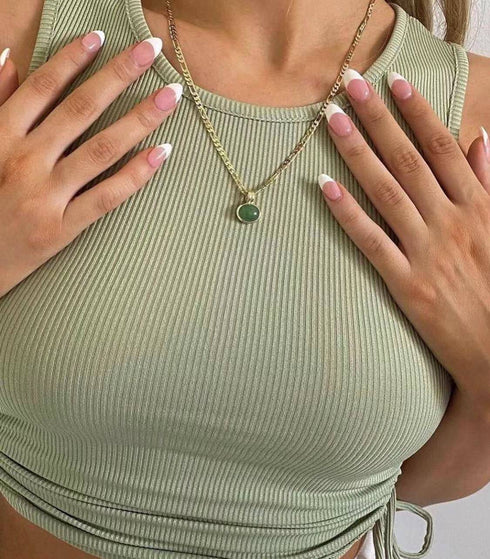 Aventurine Figaro Chain Necklace and Earring Set (Purchase Individually) - Zafari Studio Jewelry