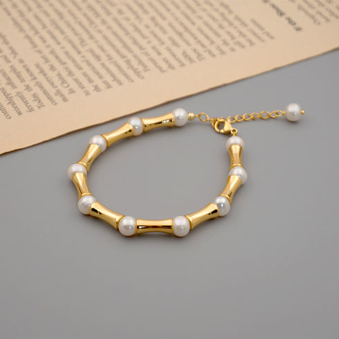 Bamboo Chain Pearl Bracelet - Zafari Studio Jewelry