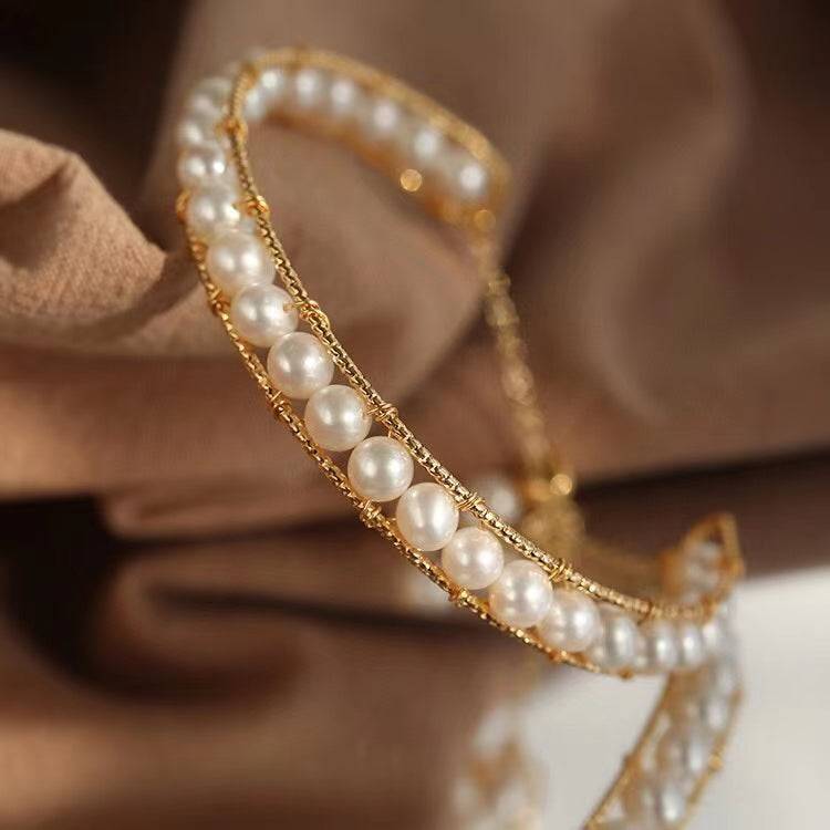 JULIANA 14K Yellow Gold Bangle Bolo Pearl Bracelet - Zafari Studio Jewelry