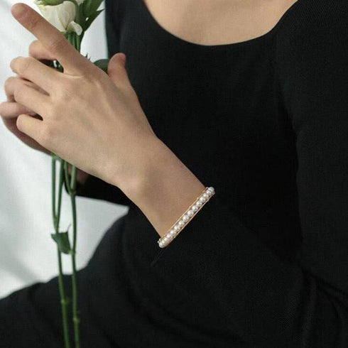 JULIANA 14K Yellow Gold Bangle Bolo Pearl Bracelet - Zafari Studio Jewelry