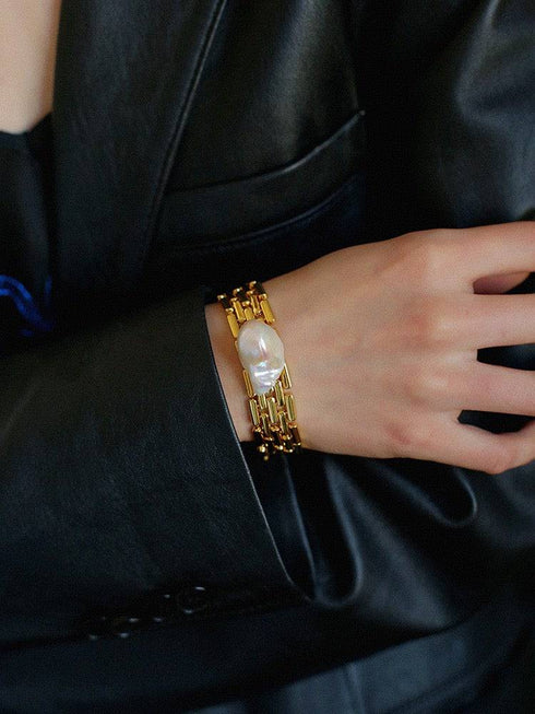 Baroque Pearl Long Tassel Watch Chain Bracelet - Zafari Studio Jewelry