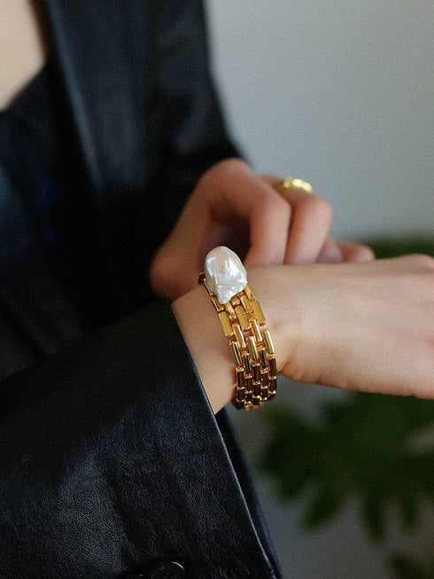 Baroque Pearl Long Tassel Watch Chain Bracelet - Zafari Studio Jewelry