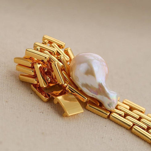 Baroque Pearl Long Tassel Watch Chain Bracelet - Zafari Studio Jewelry