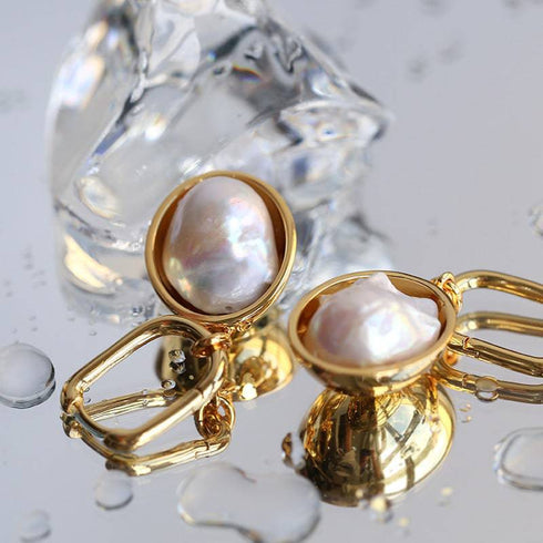 Baroque Pearl Gold Earrings - Zafari Studio Jewelry
