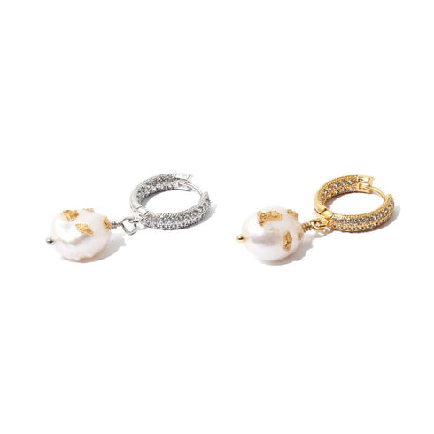 Zircon Baroque Pearl Drop Gold Foil Earrings - Zafari Studio Jewelry