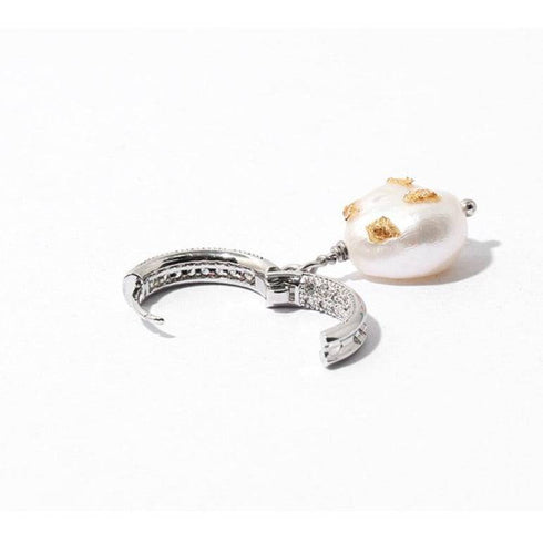 Zircon Baroque Pearl Drop Gold Foil Earrings - Zafari Studio Jewelry