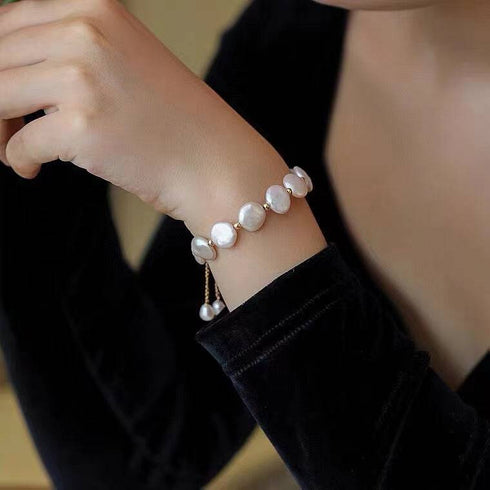 Button Pearl Necklace Bracelet and Earrings (Purchase Individually) - Zafari Studio Jewelry