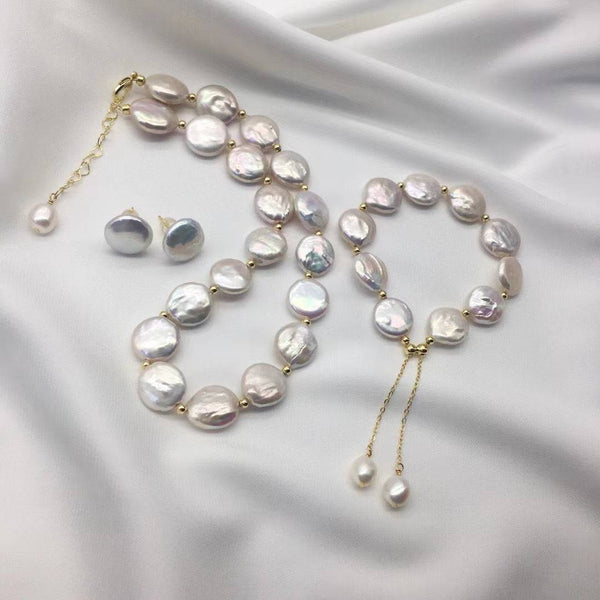 Button Pearl Necklace Bracelet and Earrings (Purchase Individually) - Zafari Studio Jewelry