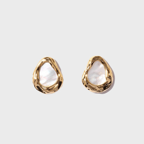 Vintage Mother of Pearls Shell Gold Earrings - Zafari Studio Jewelry