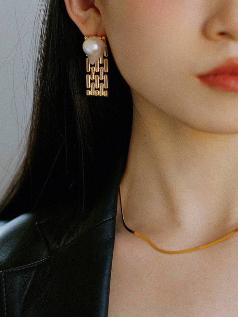 Baroque Pearl Long Tassel Watch Chain Earrings - Zafari Studio Jewelry