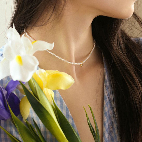 Gold Beaded Pearl Necklace - Zafari Studio Jewelry