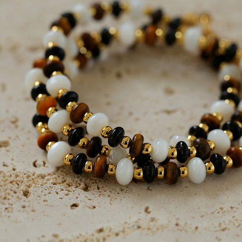 Tiger’s eye gems stitching chain black agate necklace and bracelet ( Purchase Individually) - Zafari Studio Jewelry