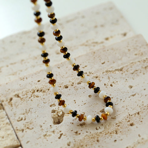 Tiger’s eye gems stitching chain black agate necklace and bracelet ( Purchase Individually) - Zafari Studio Jewelry