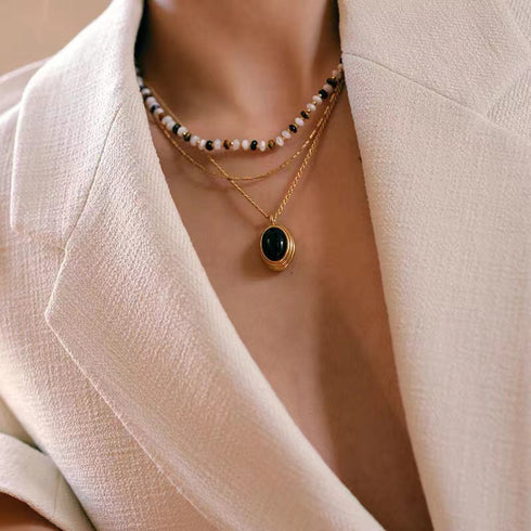 Tiger’s eye gems stitching chain black agate necklace and bracelet ( Purchase Individually) - Zafari Studio Jewelry