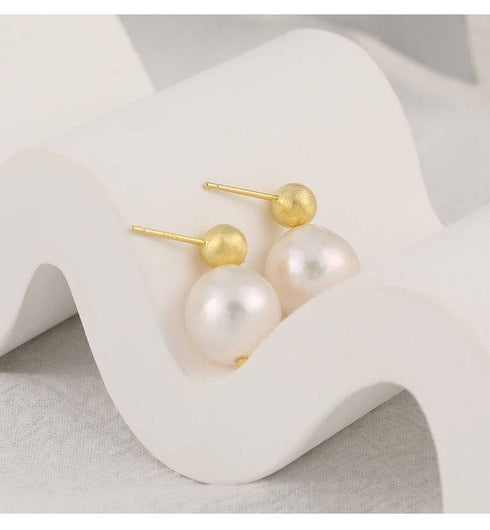 Gold Bean Baroque Pearl Earrings - Zafari Studio Jewelry