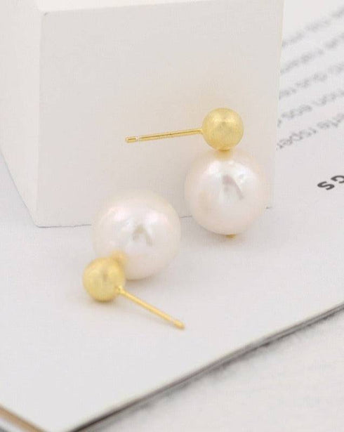 Gold Bean Baroque Pearl Earrings - Zafari Studio Jewelry