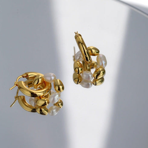 Gold Bean Hoops Pearl Earring Gold Vermeil - Zafari Studio Jewelry