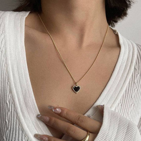 Black Bella Heart pendant CZ Necklace - Zafari Studio Jewelry