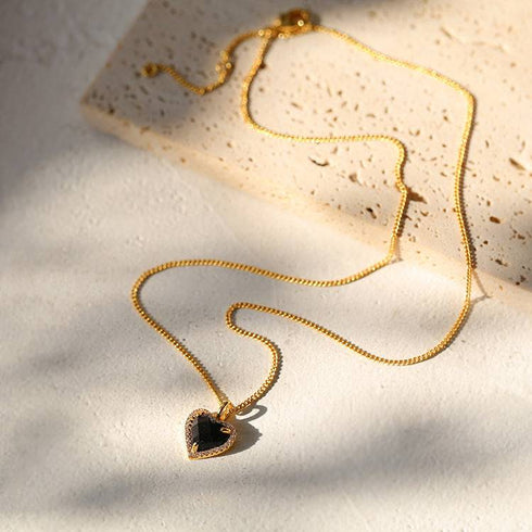 Black Bella Heart pendant CZ Necklace - Zafari Studio Jewelry