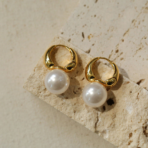 Round Hoop Man-Made Pearl Earrings - Zafari Studio Jewelry