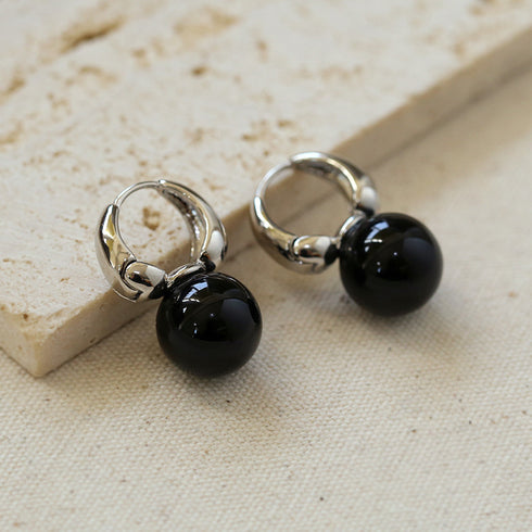 Round Hoop Man-Made Pearl Earrings - Zafari Studio Jewelry