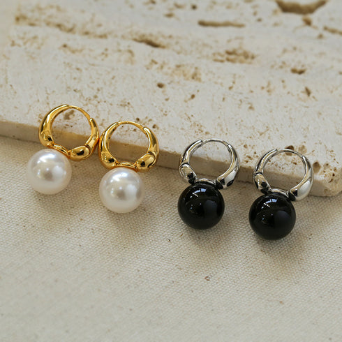 Round Hoop Man-Made Pearl Earrings - Zafari Studio Jewelry