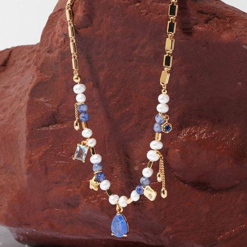 Elements zircon stones and pearl necklace - Zafari Studio Jewelry