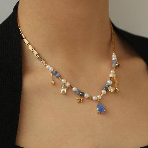 Elements zircon stones and pearl necklace - Zafari Studio Jewelry