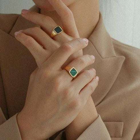 Malachite Signet Ring Gold Vermeil - Zafari Studio Jewelry
