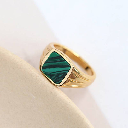Malachite Signet Ring Gold Vermeil - Zafari Studio Jewelry
