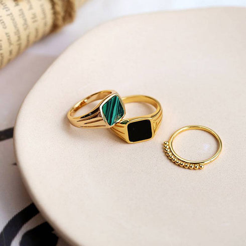 Malachite Signet Ring Gold Vermeil - Zafari Studio Jewelry