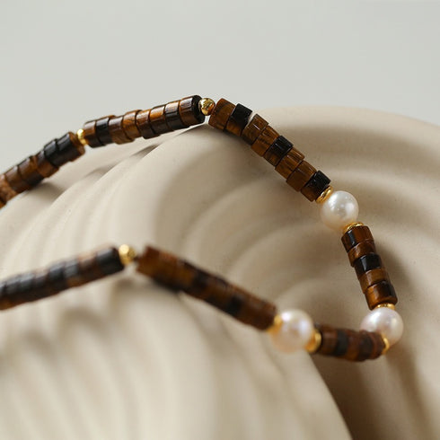 Tiger's Eye Gemstone Pearl Necklaces - Zafari Studio Jewelry