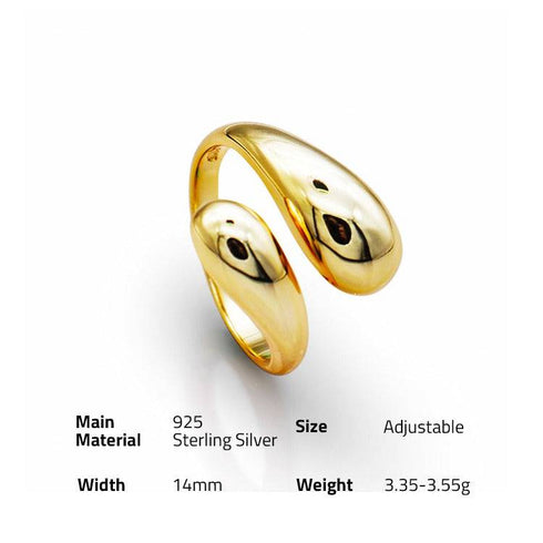 Water drop minimalist adjustable ring Gold Vermeil - Zafari Studio Jewelry