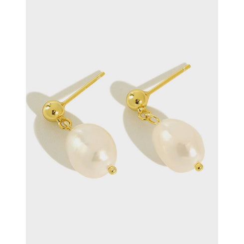 Simple freshwater baroque pearl stud gold vermeil earring - Zafari Studio Jewelry