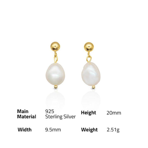 Simple freshwater baroque pearl stud gold vermeil earring - Zafari Studio Jewelry