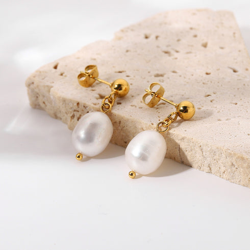 Simple freshwater baroque pearl stud gold vermeil earring - Zafari Studio Jewelry