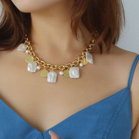Wild Coin Square Baroque Pearl Necklace and Bracelet (Purchase Individually) - Zafari Studio Jewelry