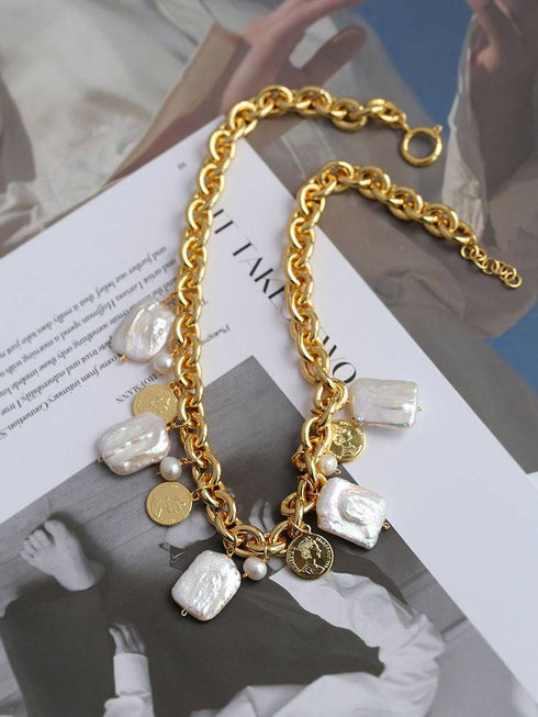 Wild Coin Square Baroque Pearl Necklace and Bracelet (Purchase Individually) - Zafari Studio Jewelry